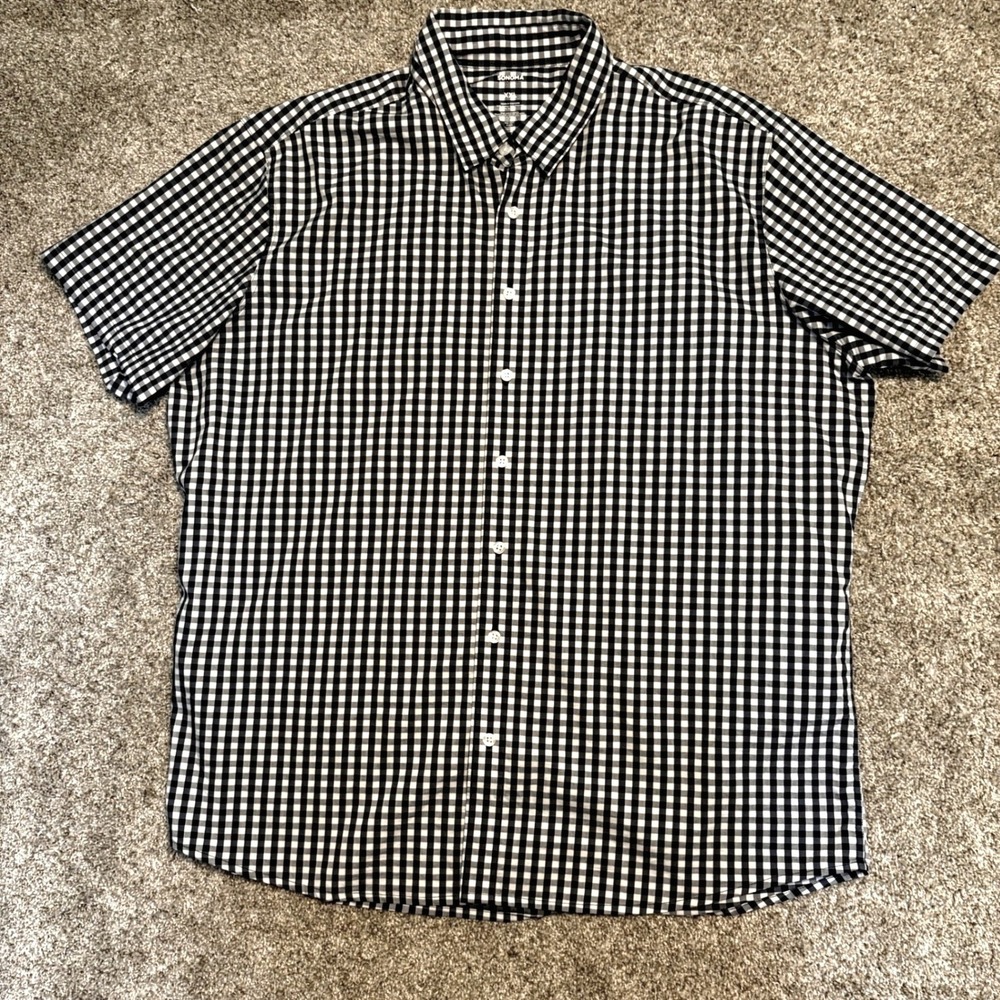Mens XXL Stretch Button Down Shirt Gingham Short Sleeve Cotton Blend Blue Sonoma - Picture 6 of 7